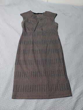 New York & Company Black and Brown Checked Cap-Sleeve Sheath Dress